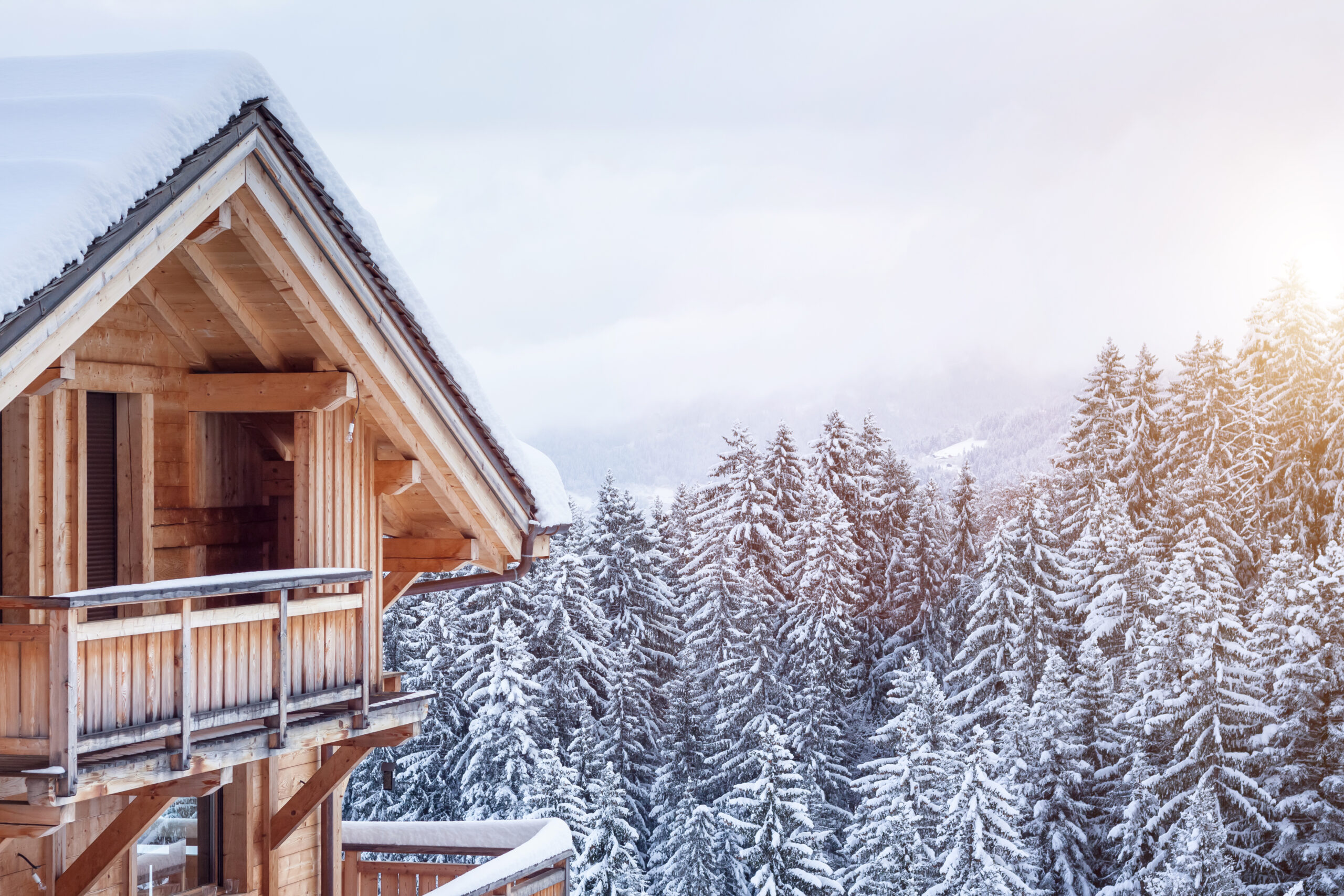 Chalet house in the mountains in winter
